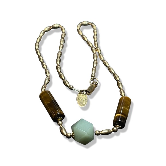MIRIAM HASKELL rare 12kt Gold Filled Tigers Eye and Chalcedony Choker/Necklace - Picture 4 of 15